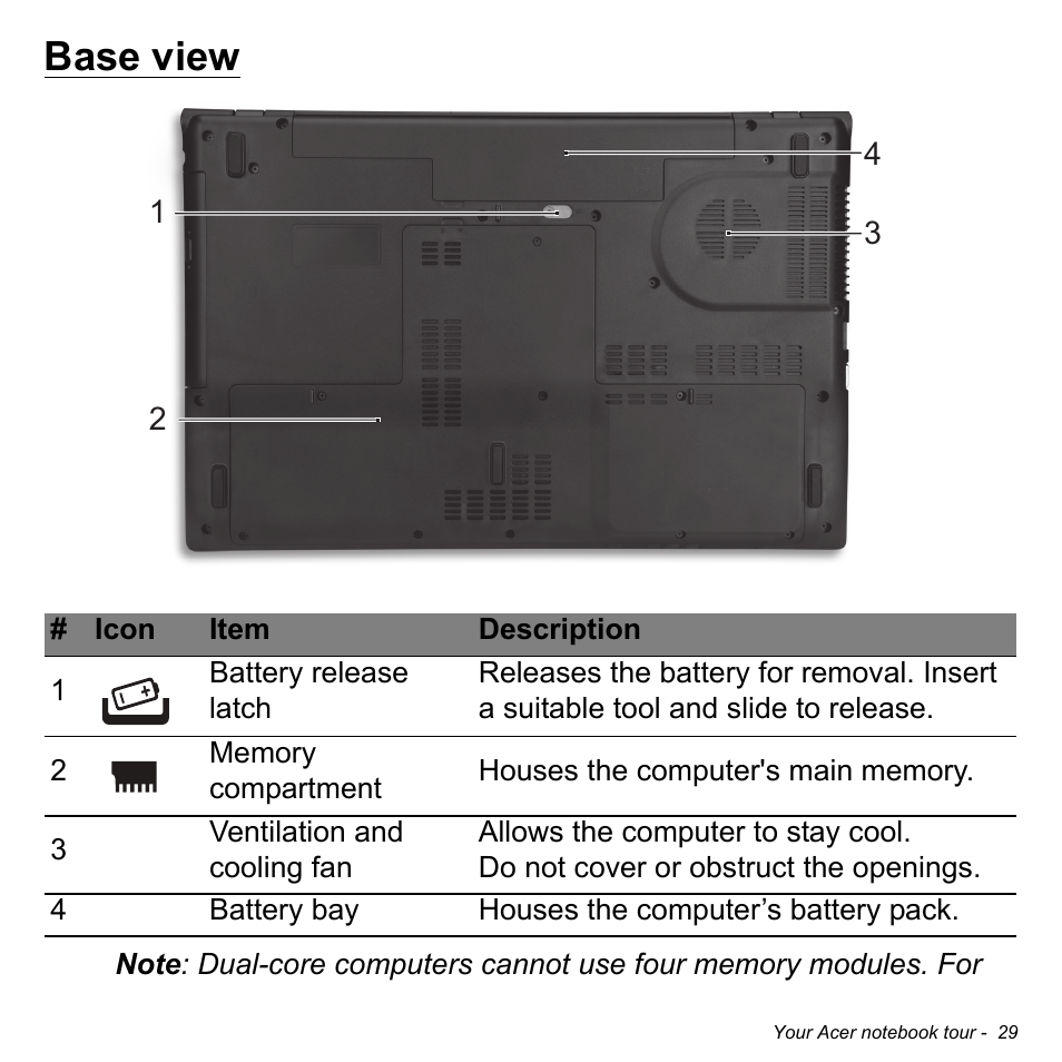 Base view | Acer Aspire V3-772G User Manual | Page 29 / 109