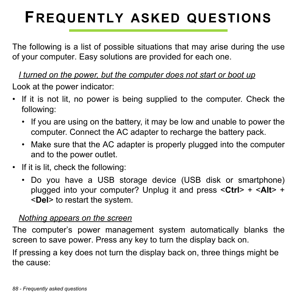 Frequently asked questions, Requently, Asked | Questions | Acer Aspire V3-772G User Manual | Page 88 / 109