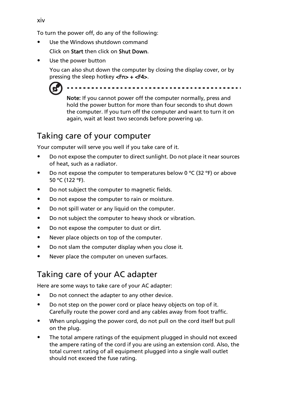 Taking care of your computer, Taking care of your ac adapter | Acer TravelMate 5220 User Manual | Page 14 / 98