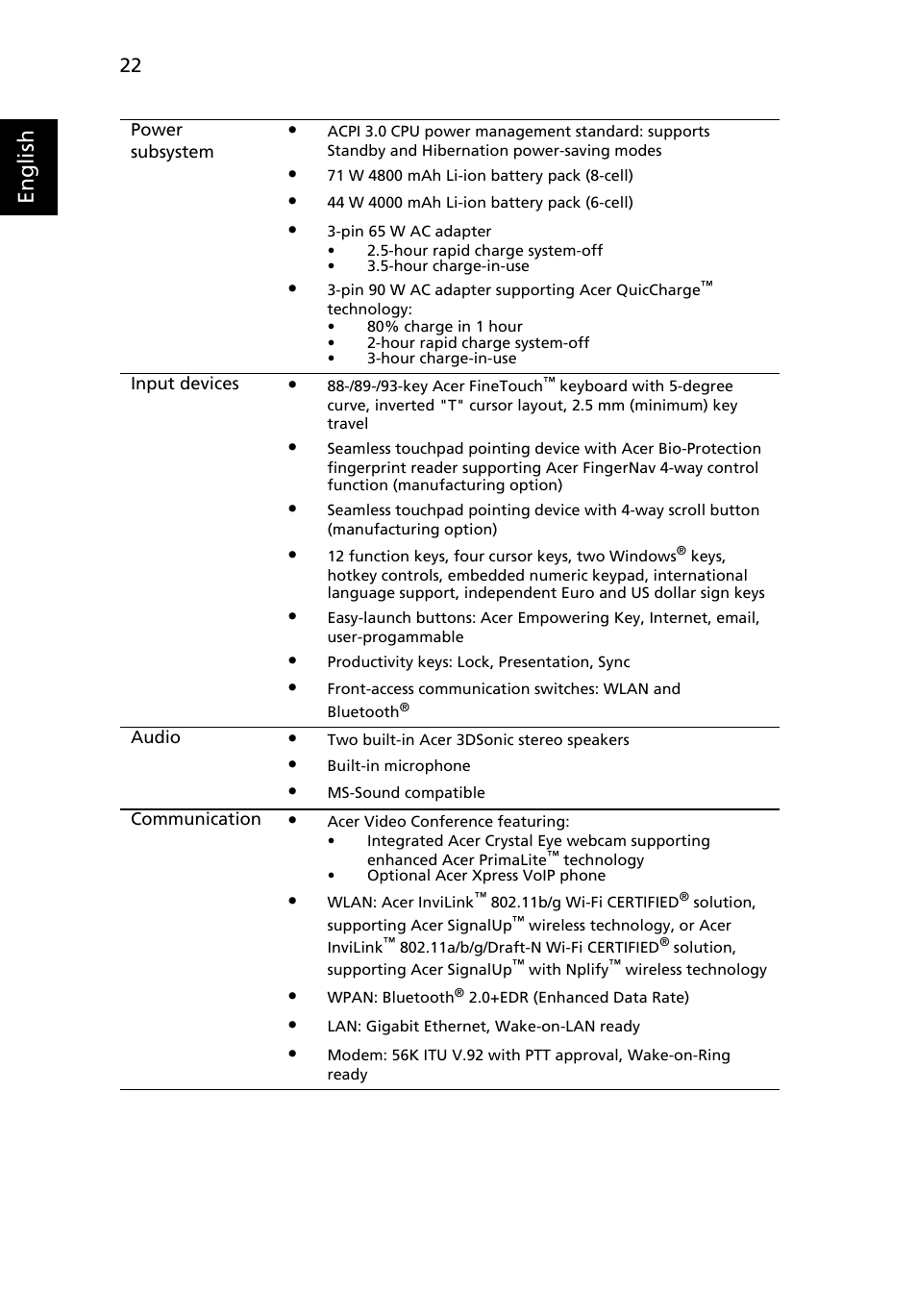 English | Acer TravelMate 5220 User Manual | Page 40 / 98