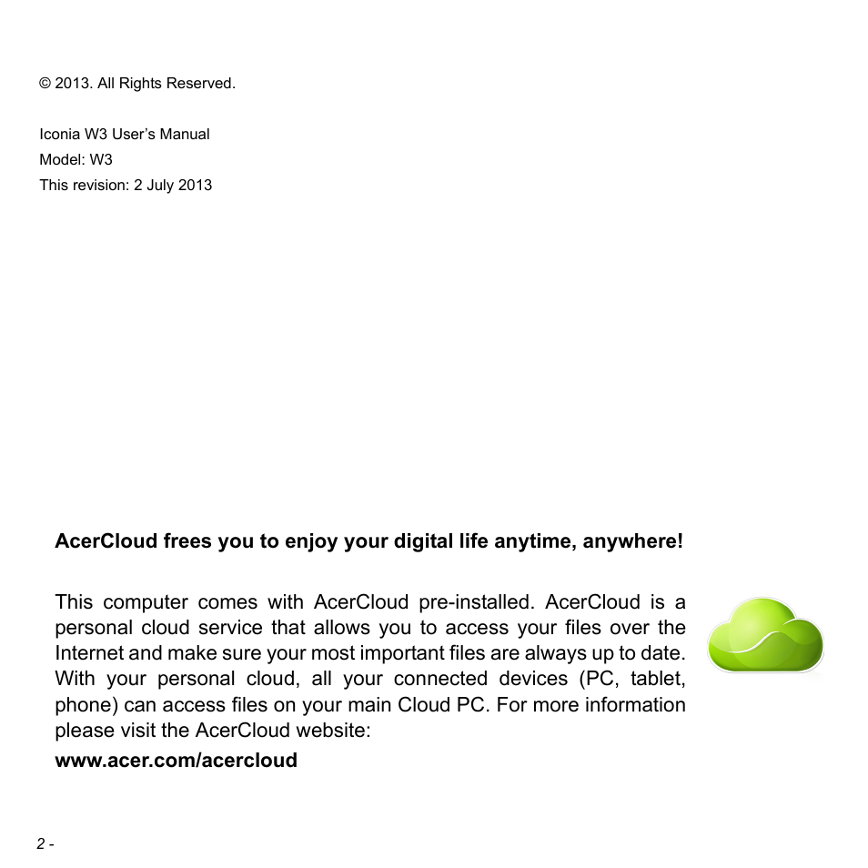 Acer W3-810P User Manual | Page 2 / 75