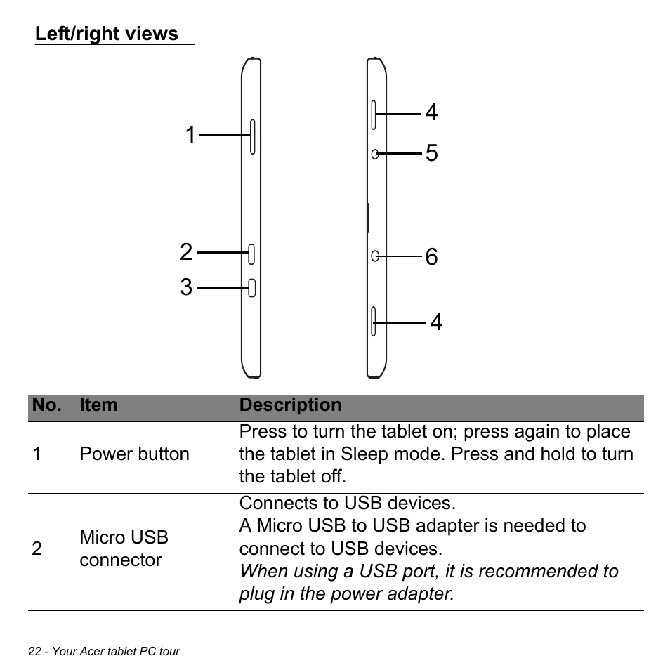 Left/right views | Acer W3-810P User Manual | Page 22 / 75