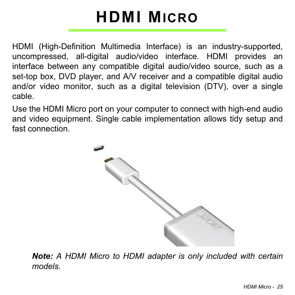 Hdmi micro, Hdmi m, Icro | Acer W3-810P User Manual | Page 25 / 75
