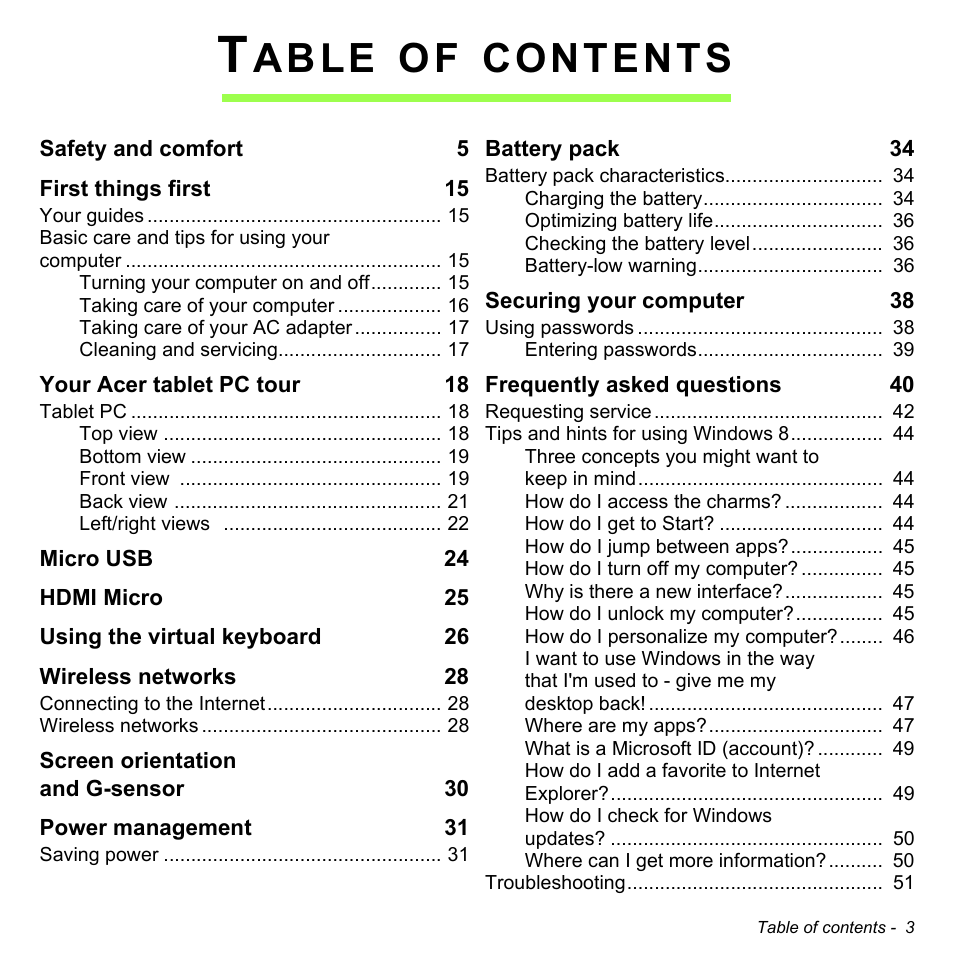 Acer W3-810P User Manual | Page 3 / 75