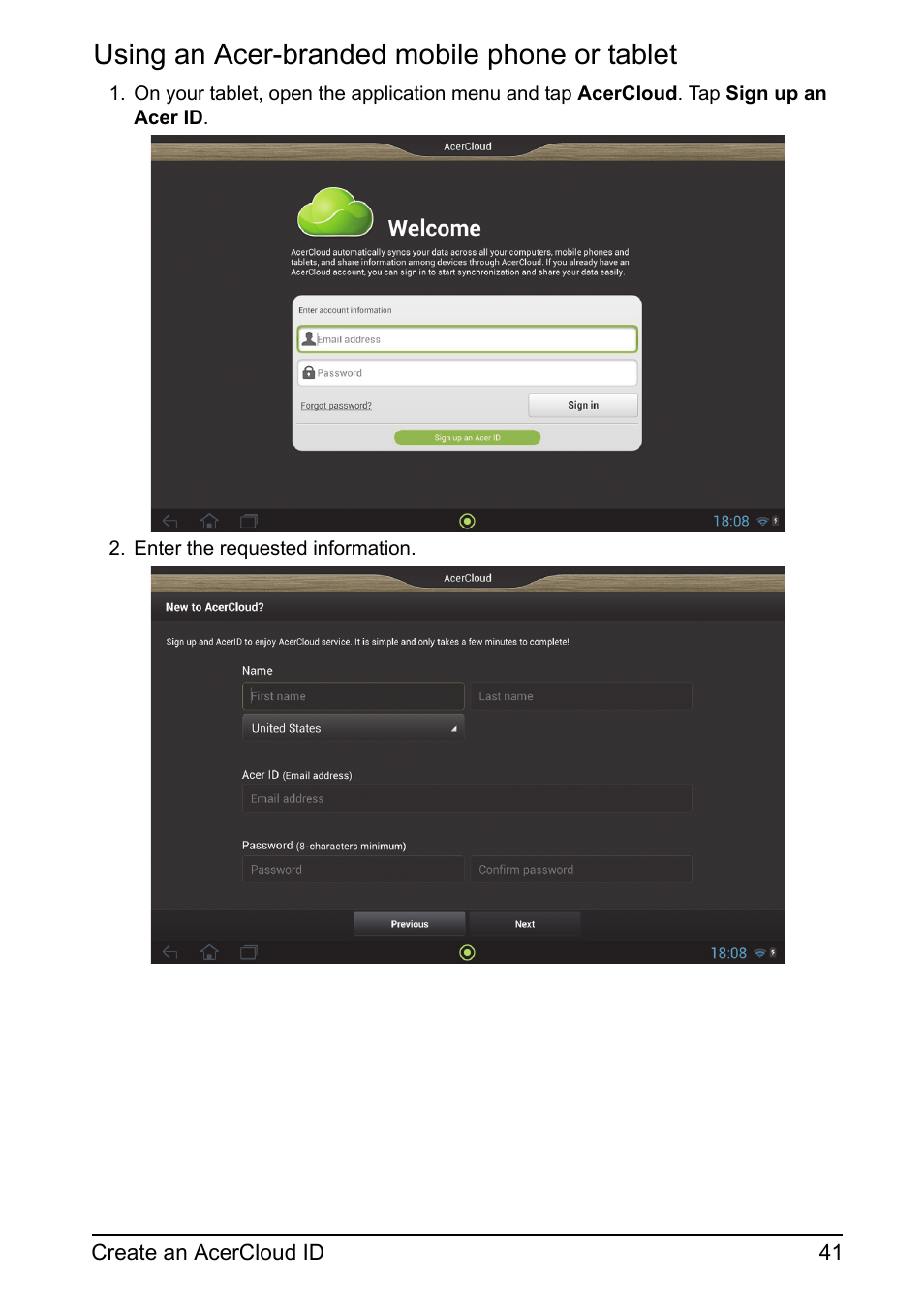 Using an acer-branded mobile phone or tablet | Acer A700 User Manual | Page 41 / 78