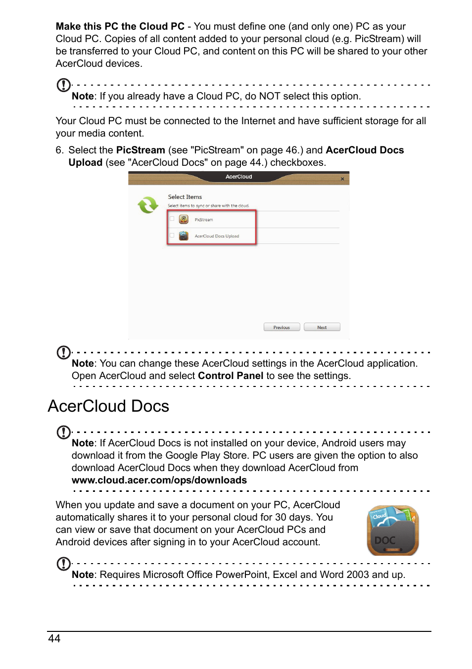 Acercloud docs | Acer A700 User Manual | Page 44 / 78