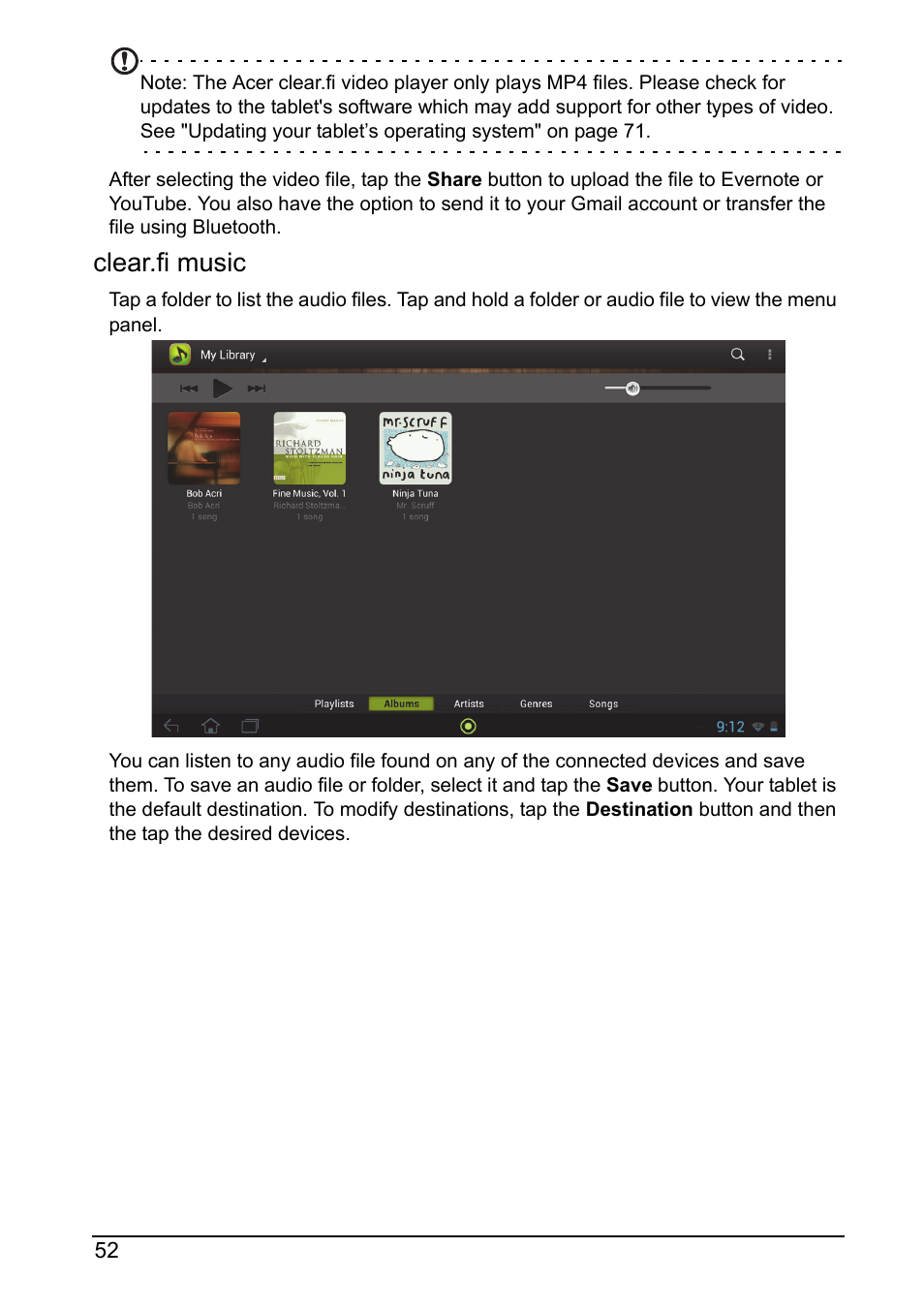 Clear.fi music | Acer A700 User Manual | Page 52 / 78