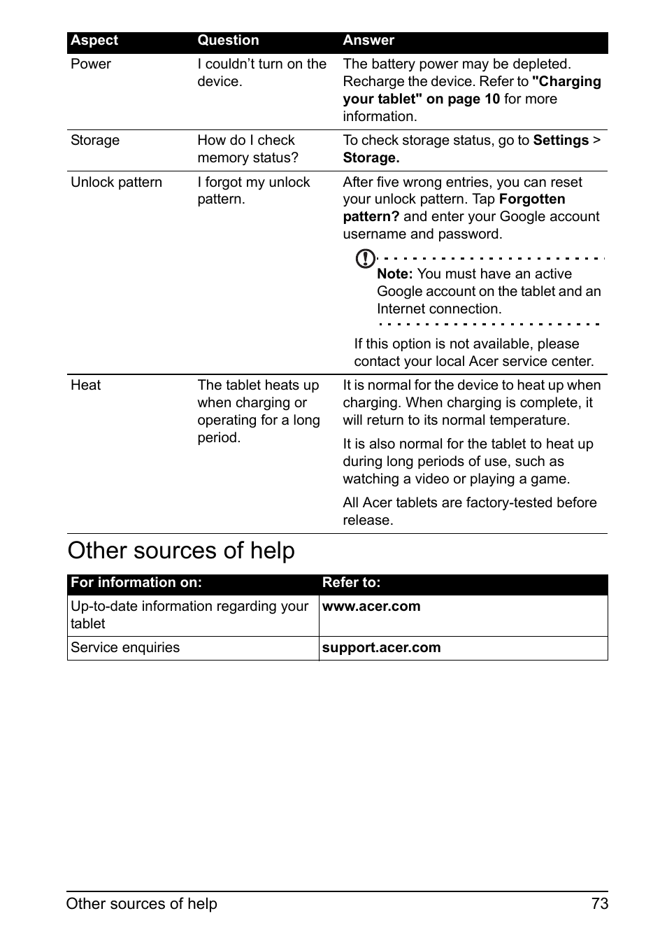 Other sources of help | Acer A700 User Manual | Page 73 / 78