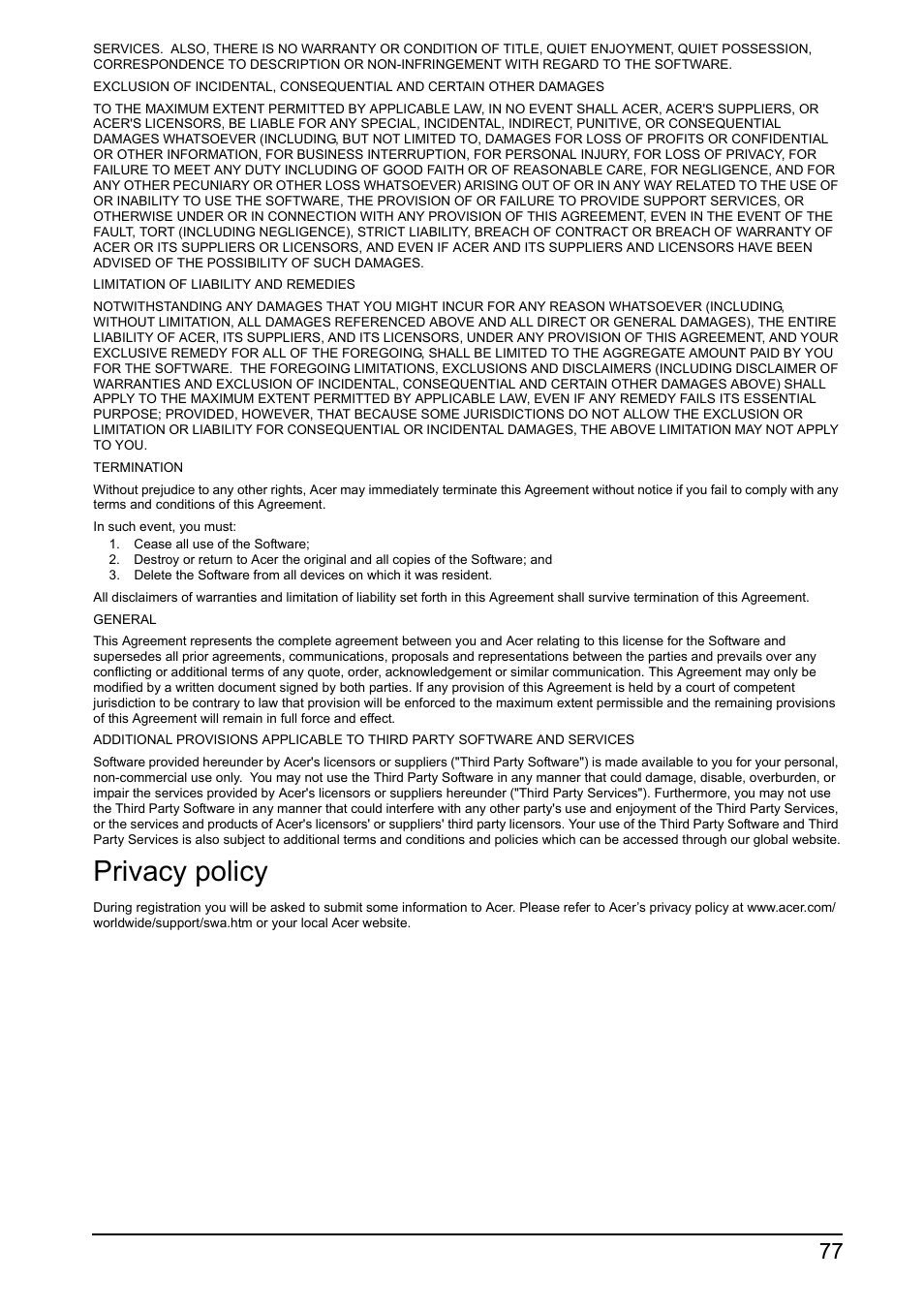Privacy policy | Acer A700 User Manual | Page 77 / 78