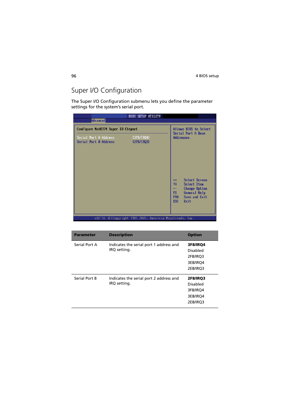 Super i/o configuration | Acer Altos G530 User Manual | Page 106 / 190