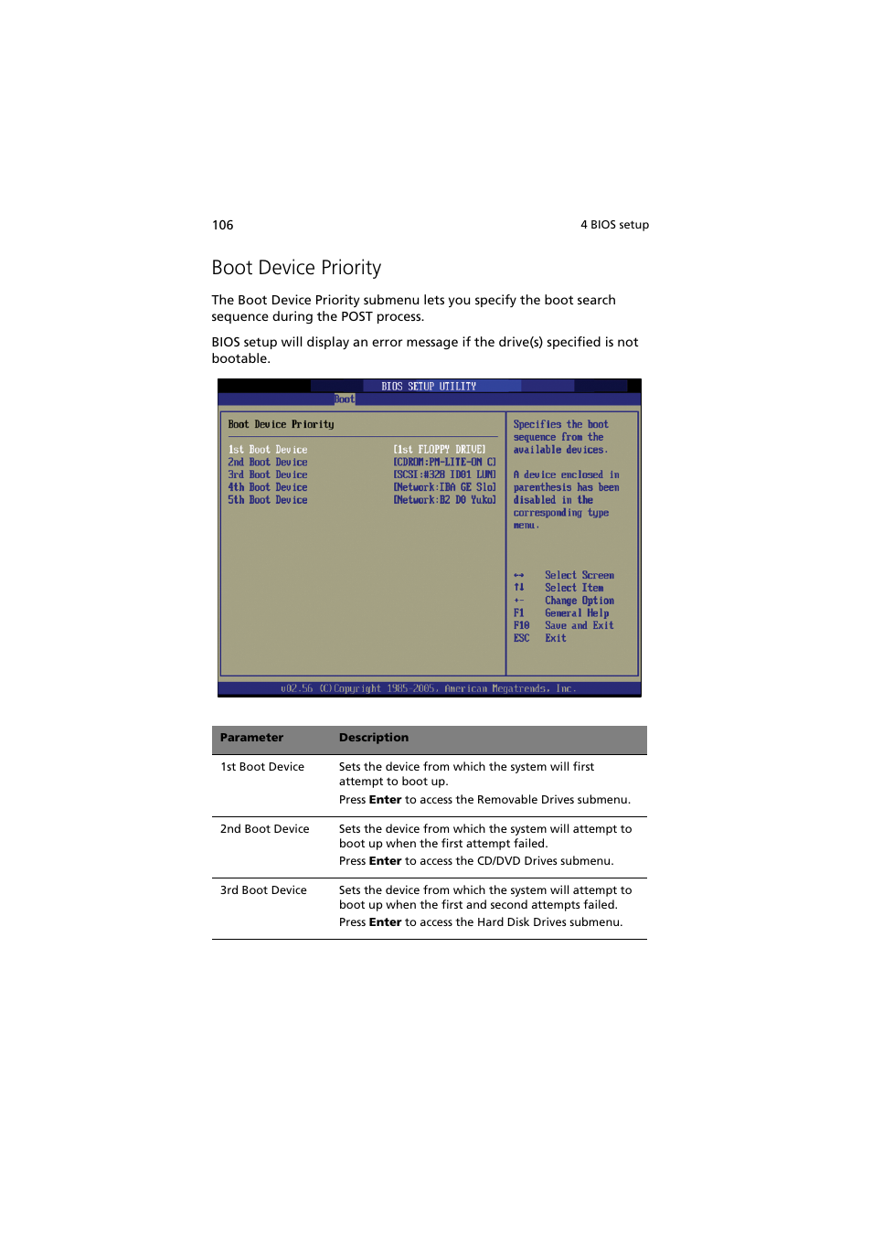 Boot device priority | Acer Altos G530 User Manual | Page 116 / 190