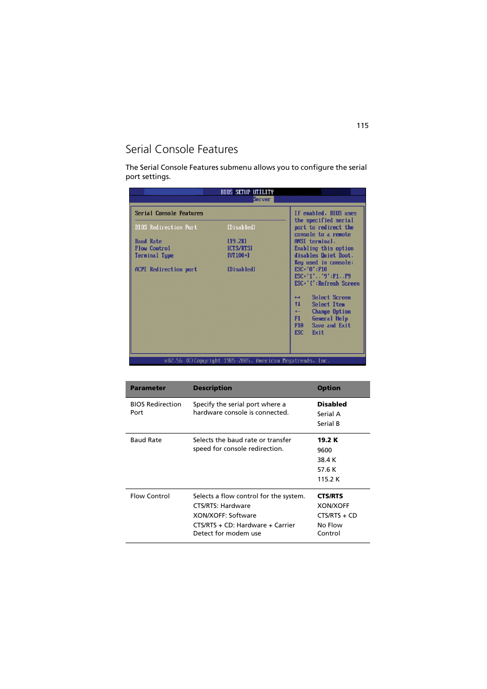 Serial console features | Acer Altos G530 User Manual | Page 125 / 190