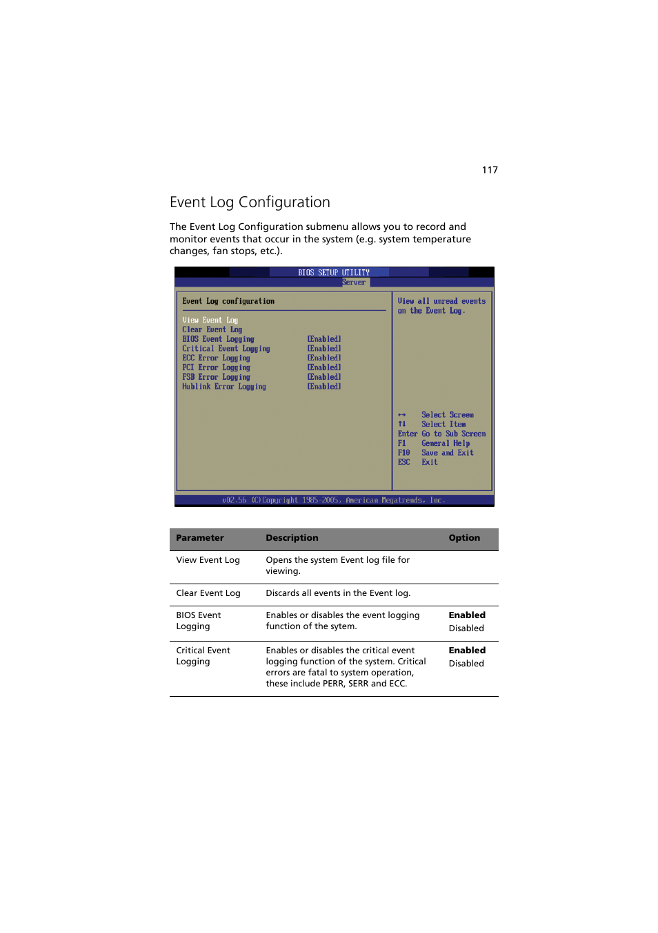 Event log configuration | Acer Altos G530 User Manual | Page 127 / 190