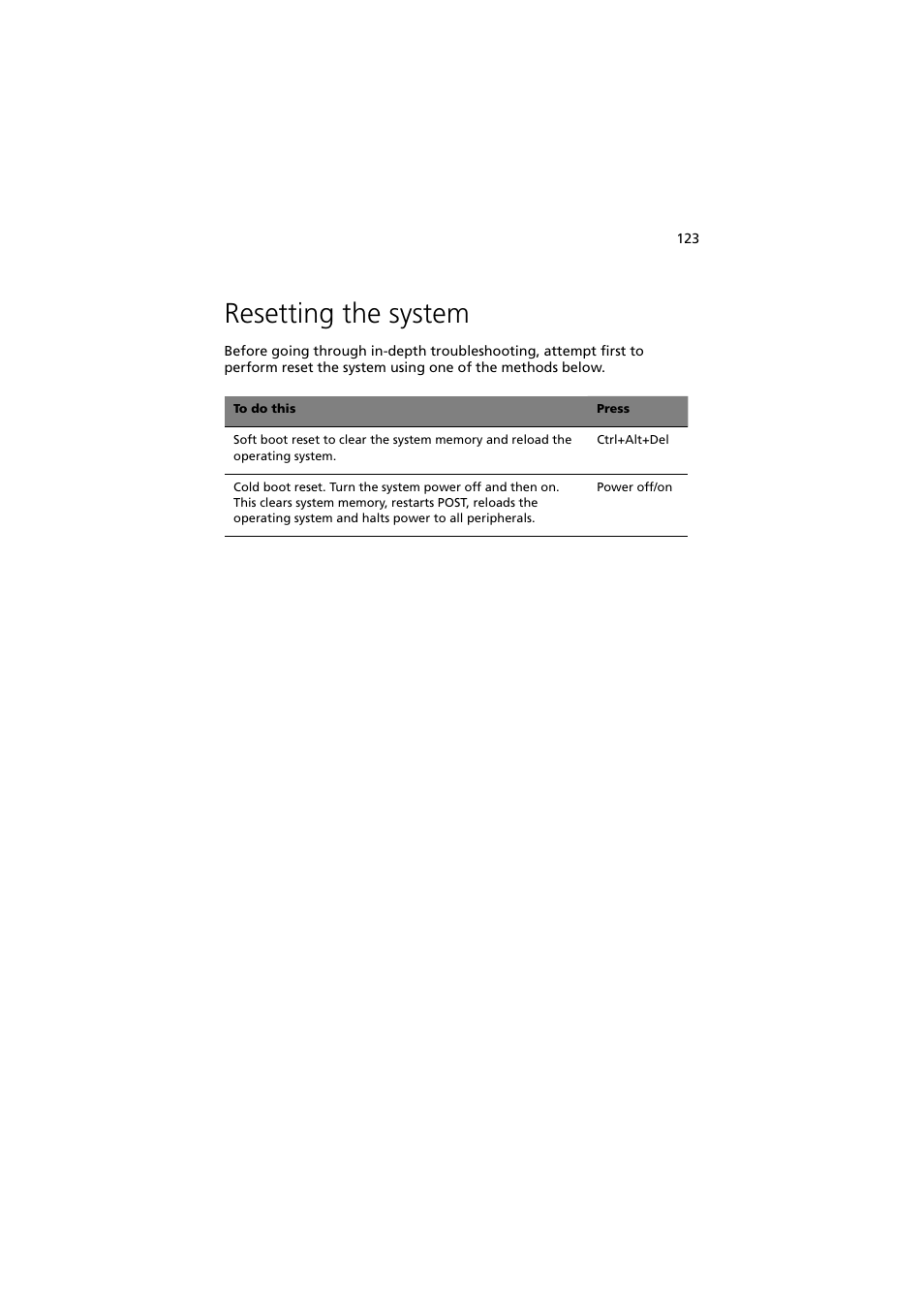 Resetting the system | Acer Altos G530 User Manual | Page 133 / 190