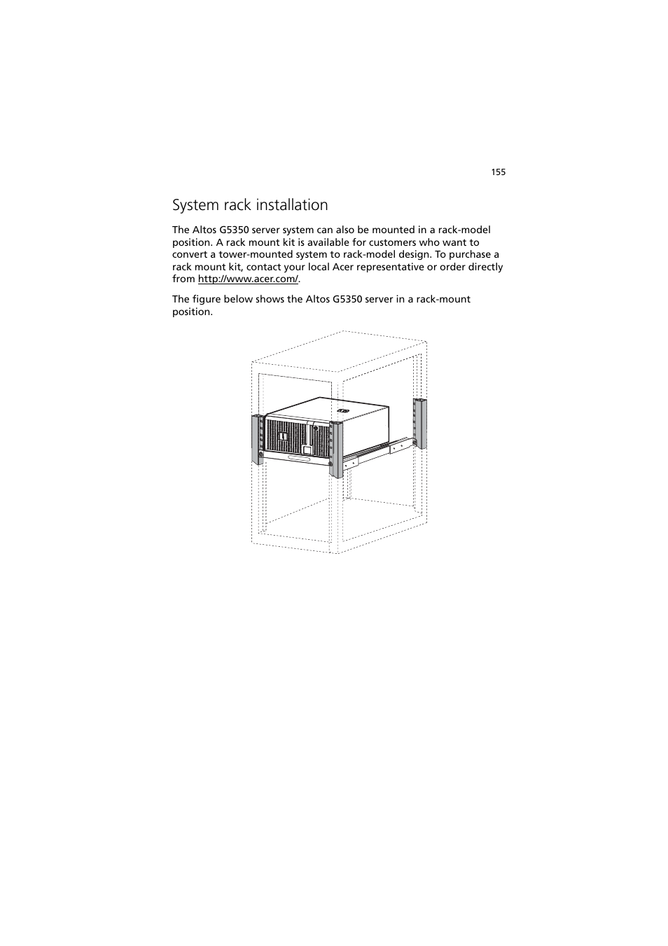 System rack installation | Acer Altos G530 User Manual | Page 165 / 190