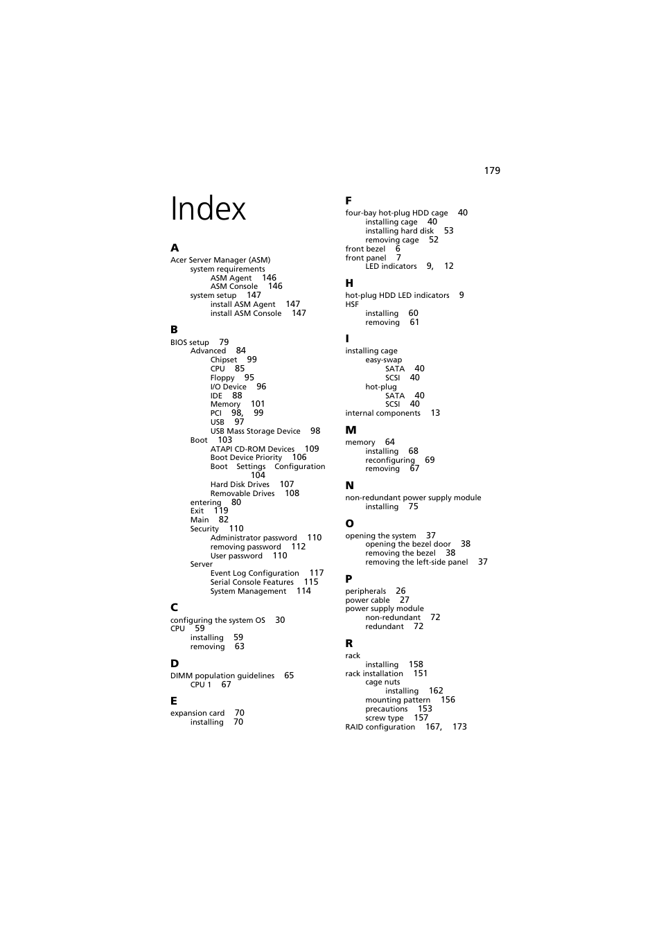 Index | Acer Altos G530 User Manual | Page 189 / 190