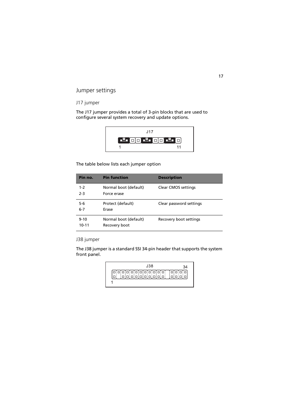 Jumper settings | Acer Altos G530 User Manual | Page 27 / 190