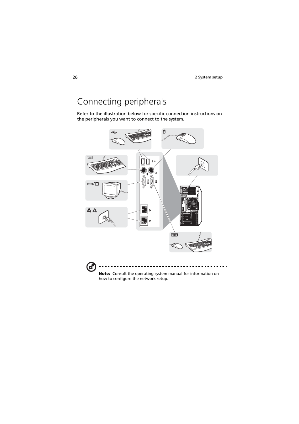 Connecting peripherals | Acer Altos G530 User Manual | Page 36 / 190