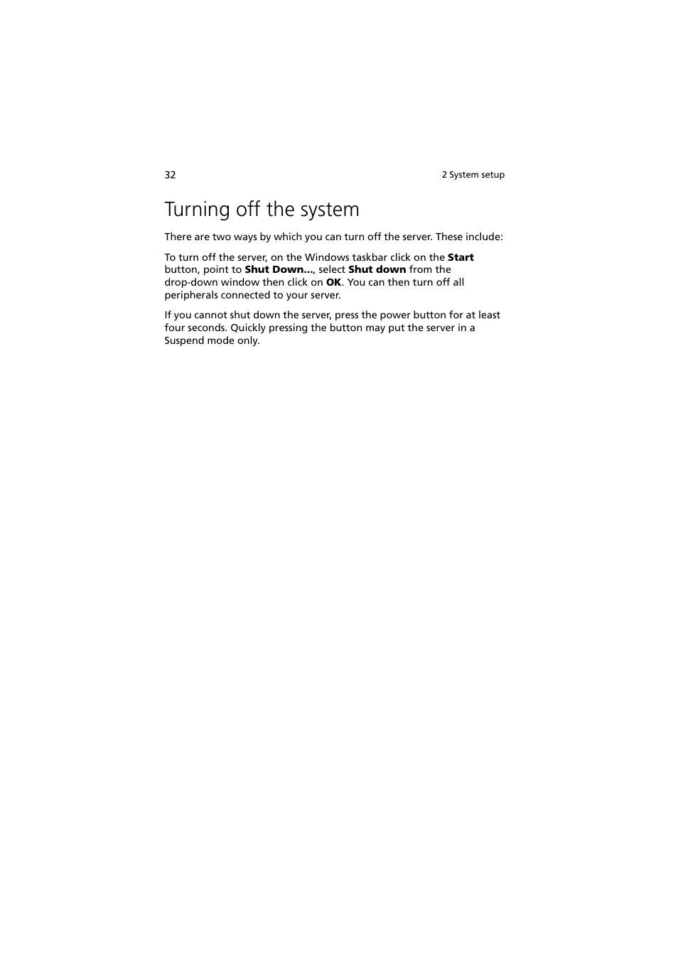 Turning off the system | Acer Altos G530 User Manual | Page 42 / 190