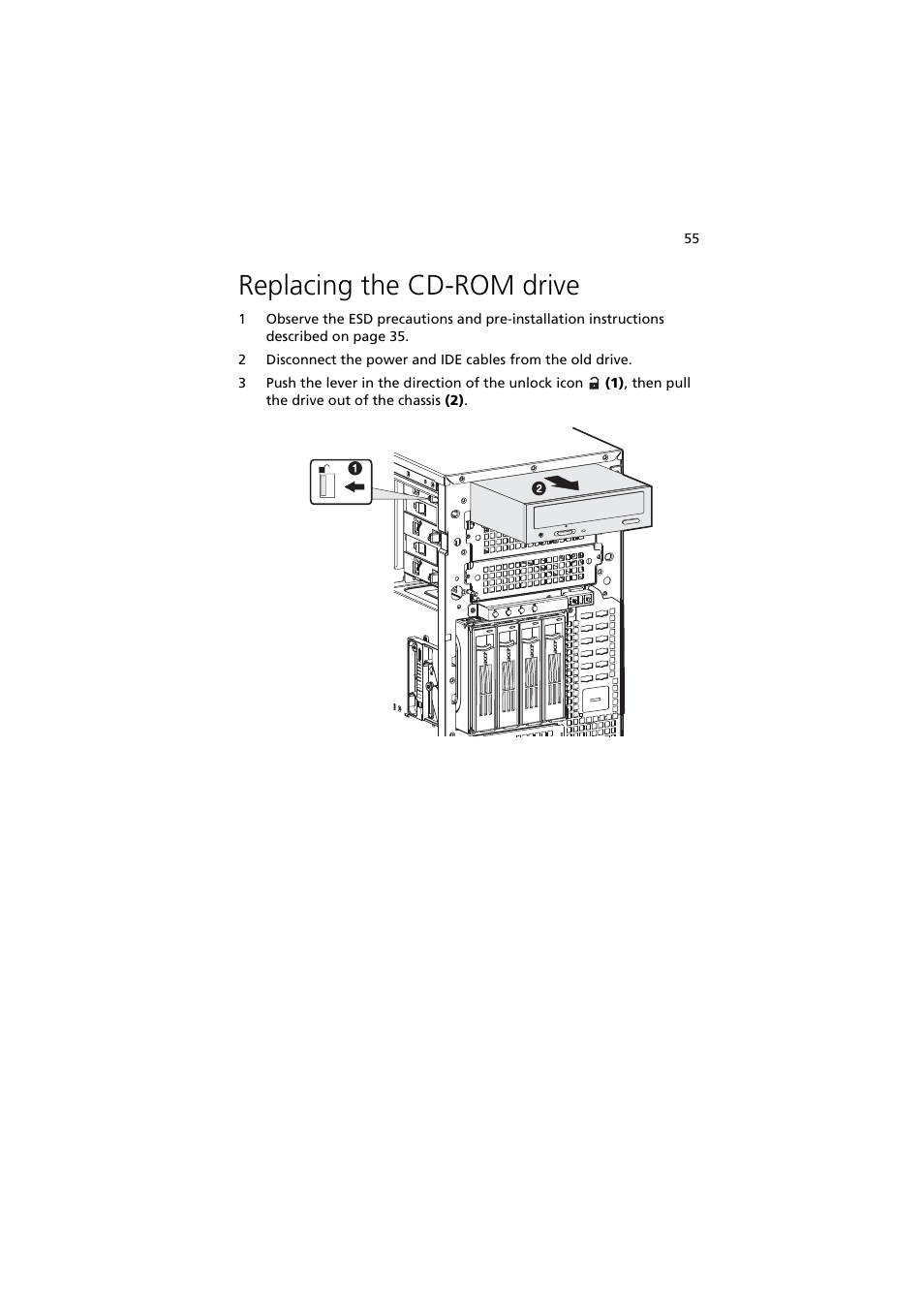 Replacing the cd-rom drive | Acer Altos G530 User Manual | Page 65 / 190