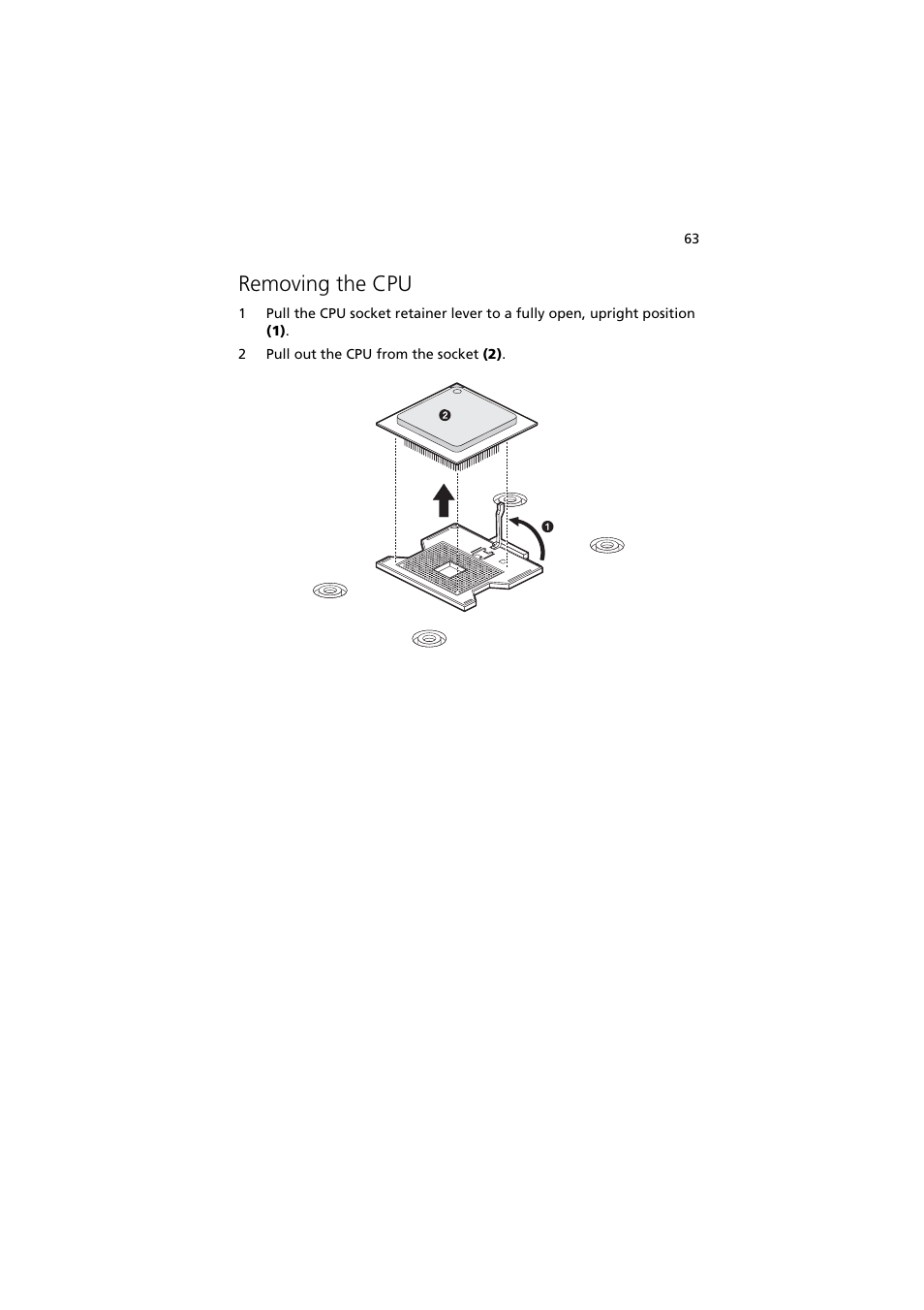 Removing the cpu | Acer Altos G530 User Manual | Page 73 / 190