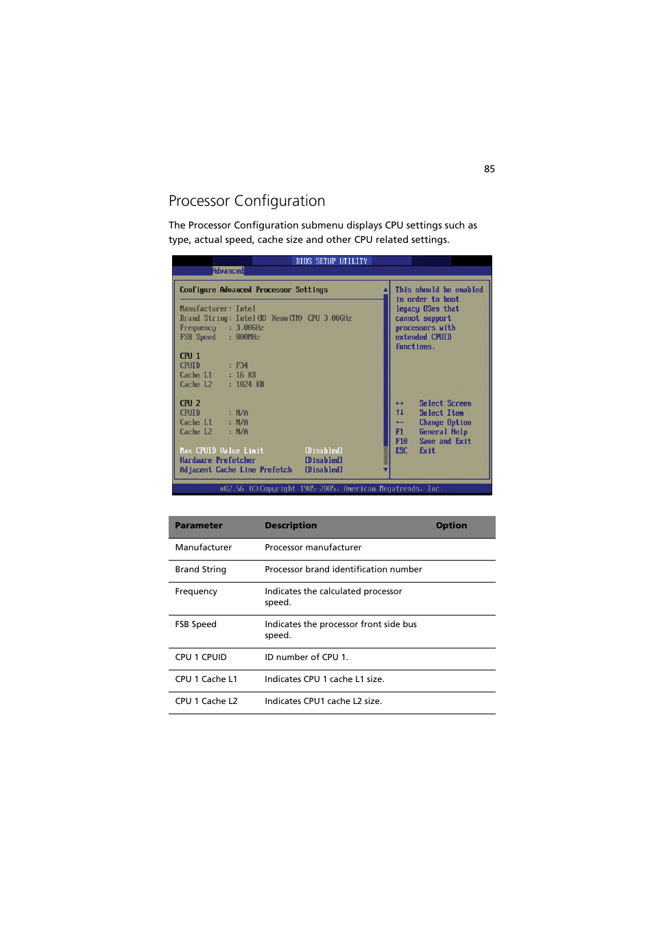 Processor configuration | Acer Altos G530 User Manual | Page 95 / 190