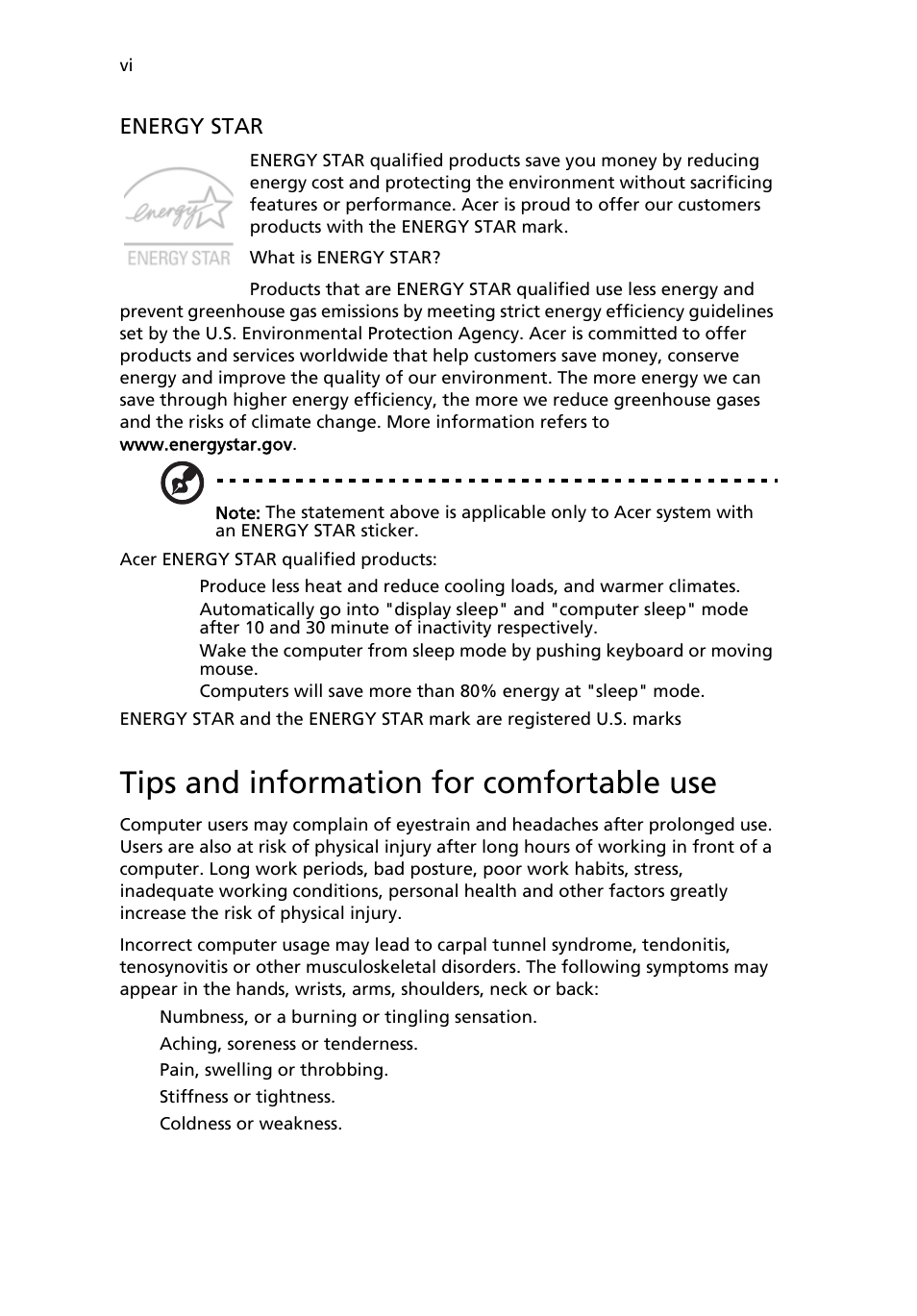 Tips and information for comfortable use | Acer Veriton X6610G User Manual | Page 6 / 38