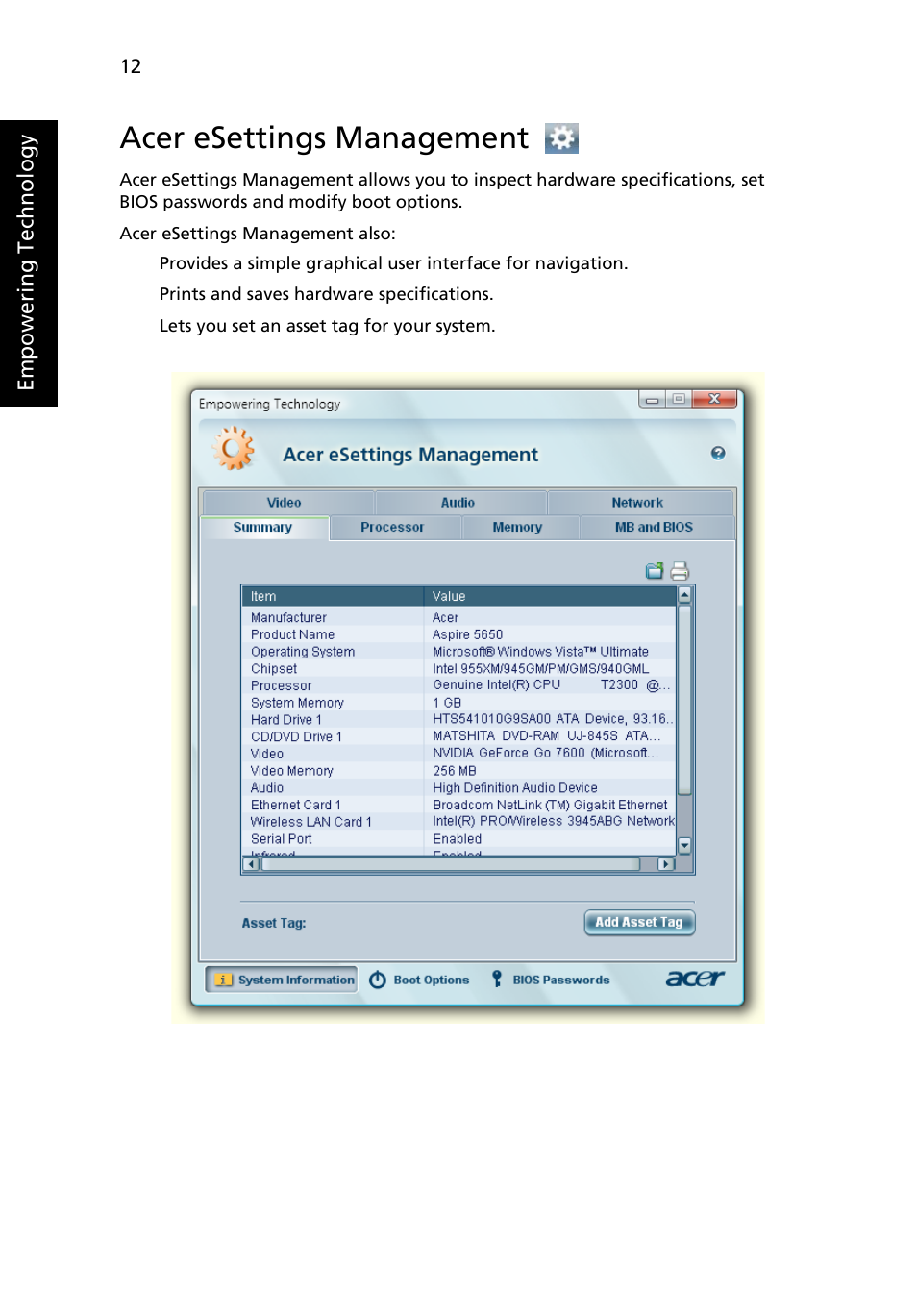 Acer esettings management | Acer TravelMate 2480 User Manual | Page 30 / 114