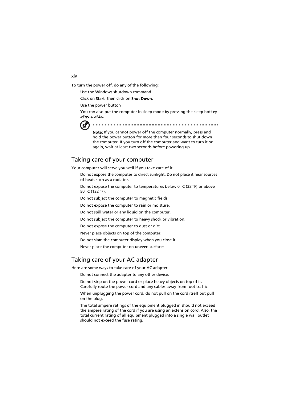 Taking care of your computer, Taking care of your ac adapter | Acer Extensa 5220 User Manual | Page 14 / 98