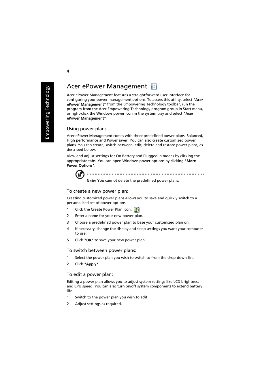 Acer epower management | Acer Extensa 5220 User Manual | Page 22 / 98