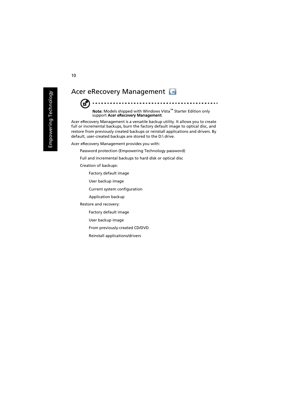 Acer erecovery management | Acer Extensa 5220 User Manual | Page 28 / 98