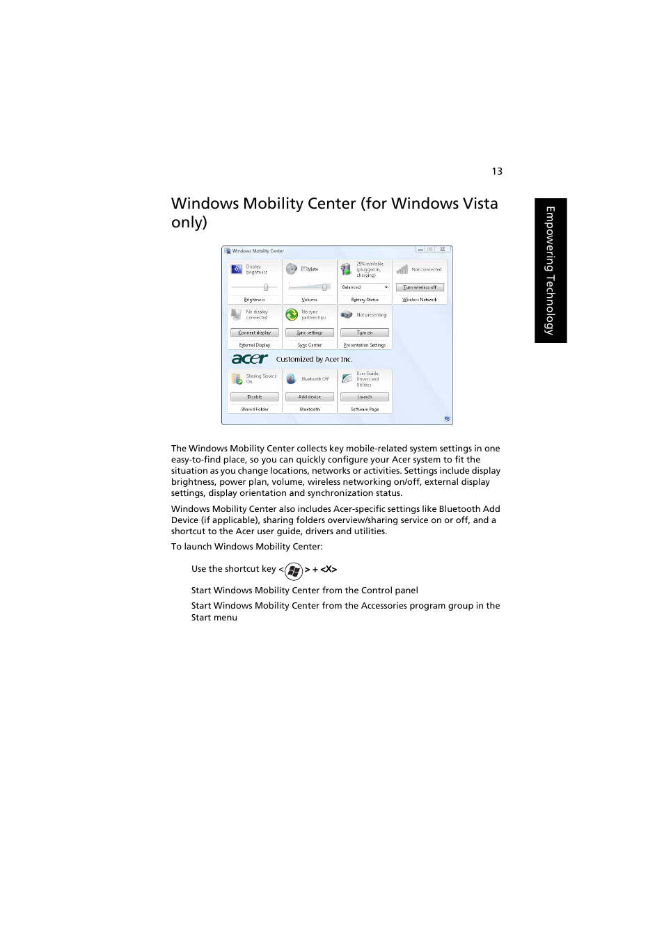 Windows mobility center (for windows vista only) | Acer Extensa 5220 User Manual | Page 31 / 98