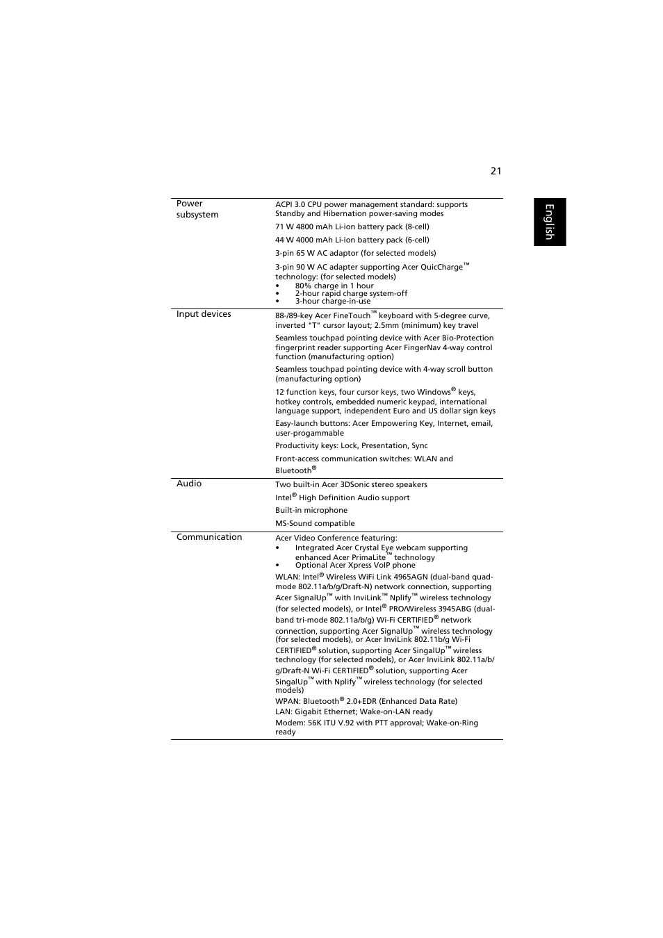 English | Acer Extensa 5220 User Manual | Page 39 / 98