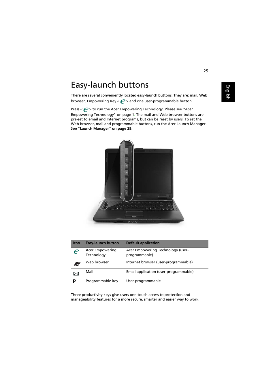 Easy-launch buttons | Acer Extensa 5220 User Manual | Page 43 / 98