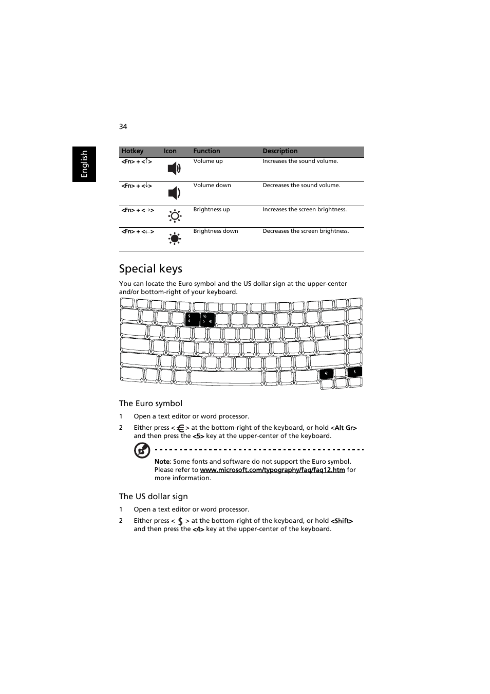 Special keys | Acer Extensa 5220 User Manual | Page 52 / 98