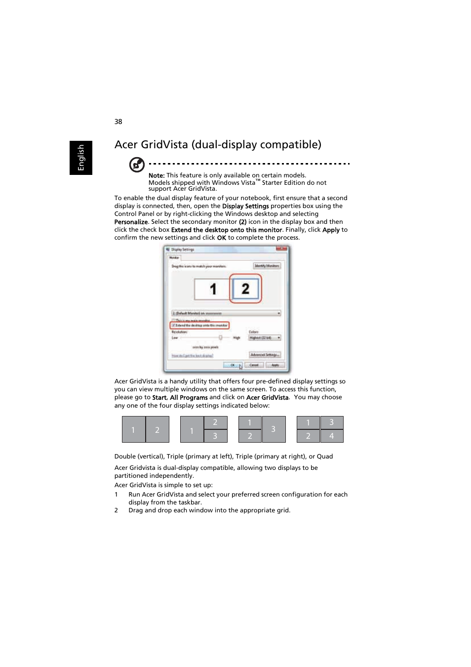 Acer gridvista (dual-display compatible) | Acer Extensa 5220 User Manual | Page 56 / 98