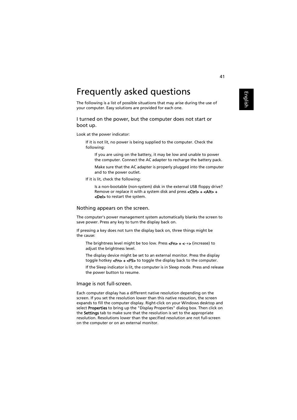 Frequently asked questions, Requesting service | Acer Extensa 5220 User Manual | Page 59 / 98