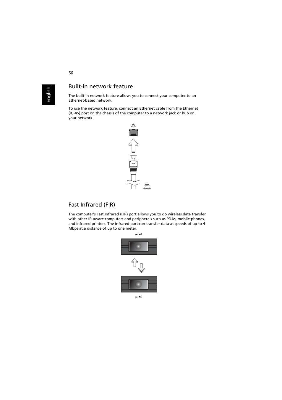 Built-in network feature, Fast infrared (fir) | Acer Extensa 5220 User Manual | Page 74 / 98