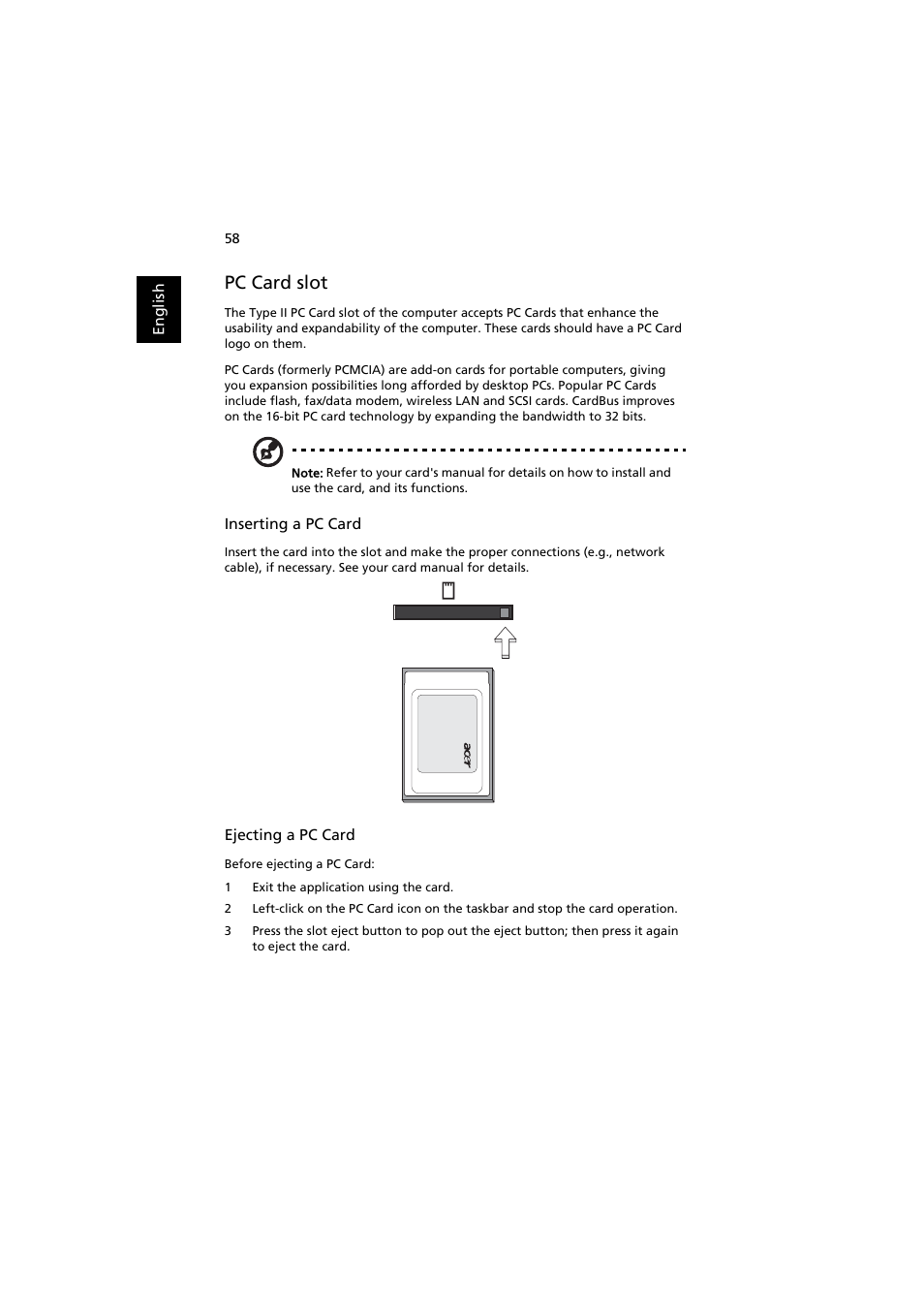 Pc card slot | Acer Extensa 5220 User Manual | Page 76 / 98