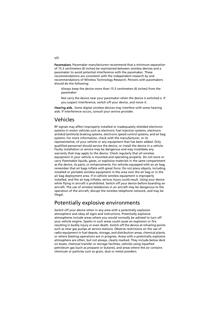 Vehicles, Potentially explosive environments | Acer Extensa 5220 User Manual | Page 8 / 98