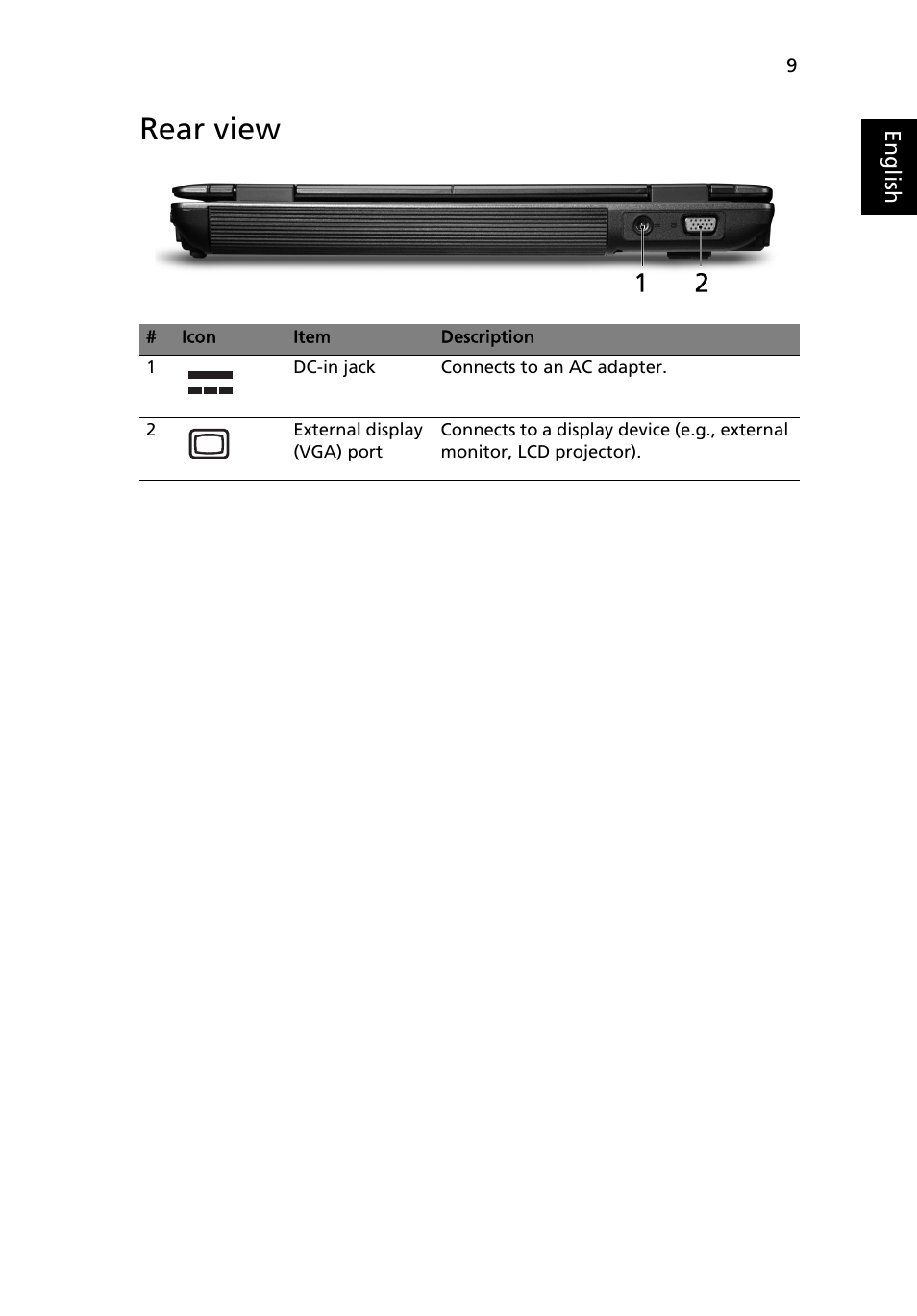 Rear view | Acer TravelMate 6253 User Manual | Page 9 / 12