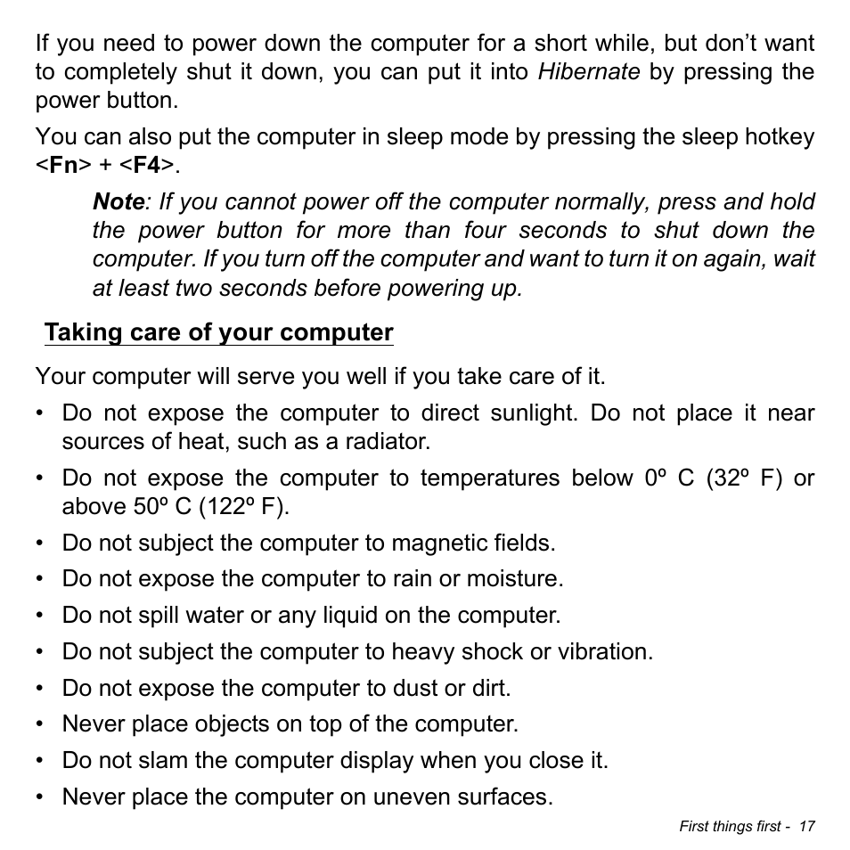 Taking care of your computer | Acer Aspire V5-472P User Manual | Page 17 / 108