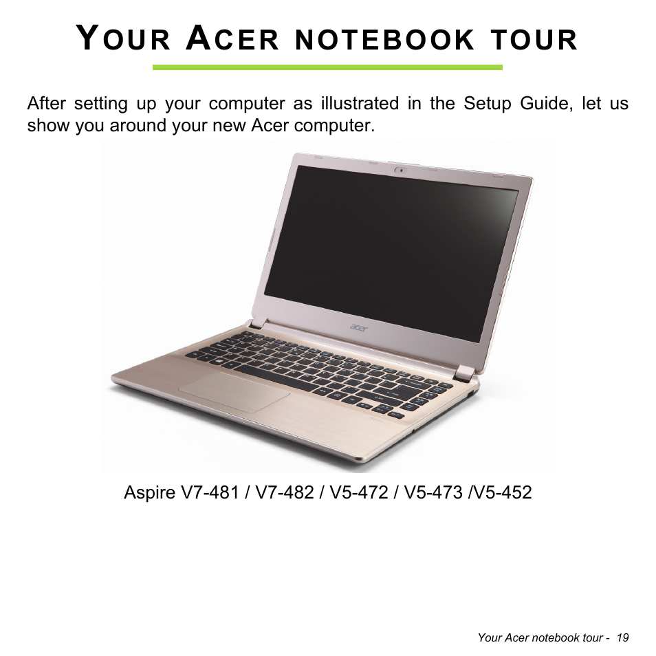 Your acer notebook tour | Acer Aspire V5-472P User Manual | Page 19 / 108