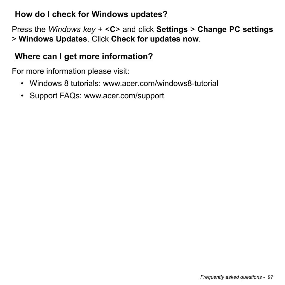 How do i check for windows updates, Where can i get more information | Acer Aspire V5-472P User Manual | Page 97 / 108
