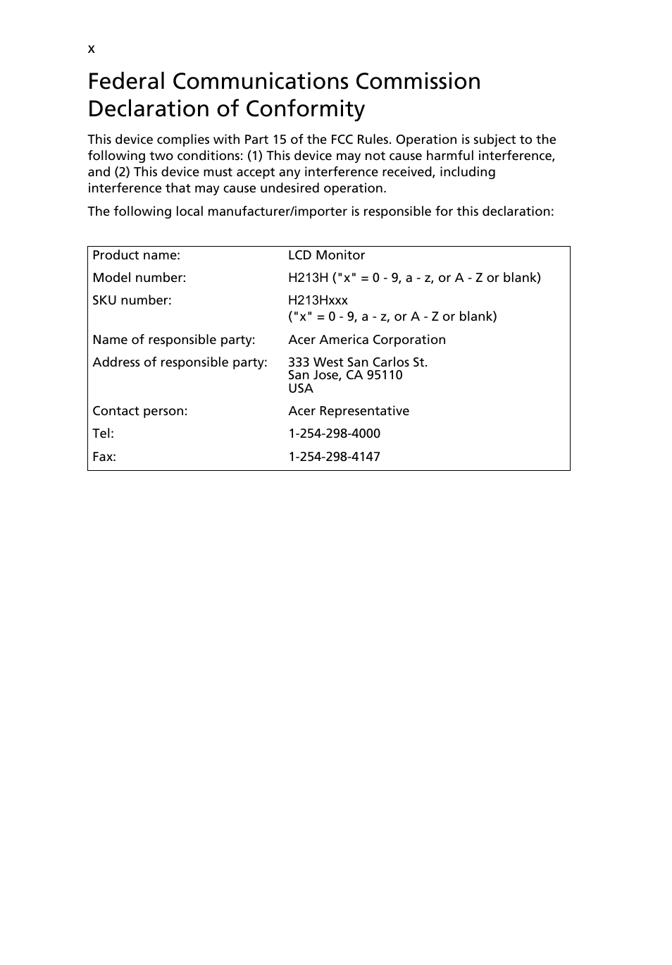 Acer H213H User Manual | Page 10 / 27