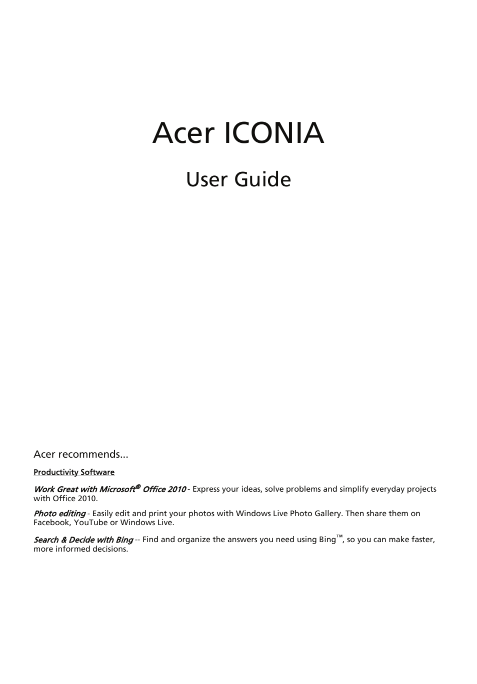 Acer ICONIA User Manual | 110 pages