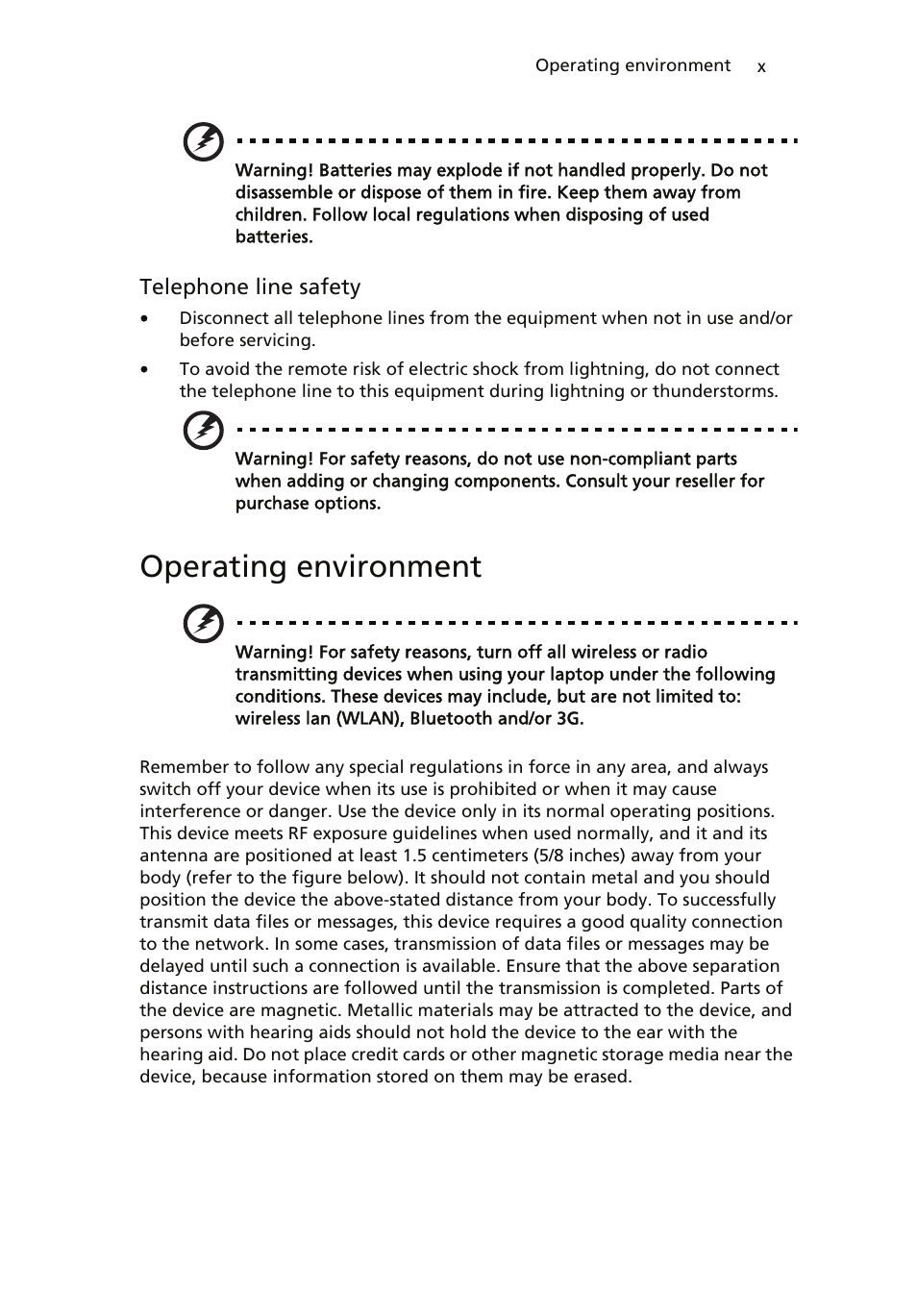 Operating environment | Acer ICONIA User Manual | Page 10 / 110