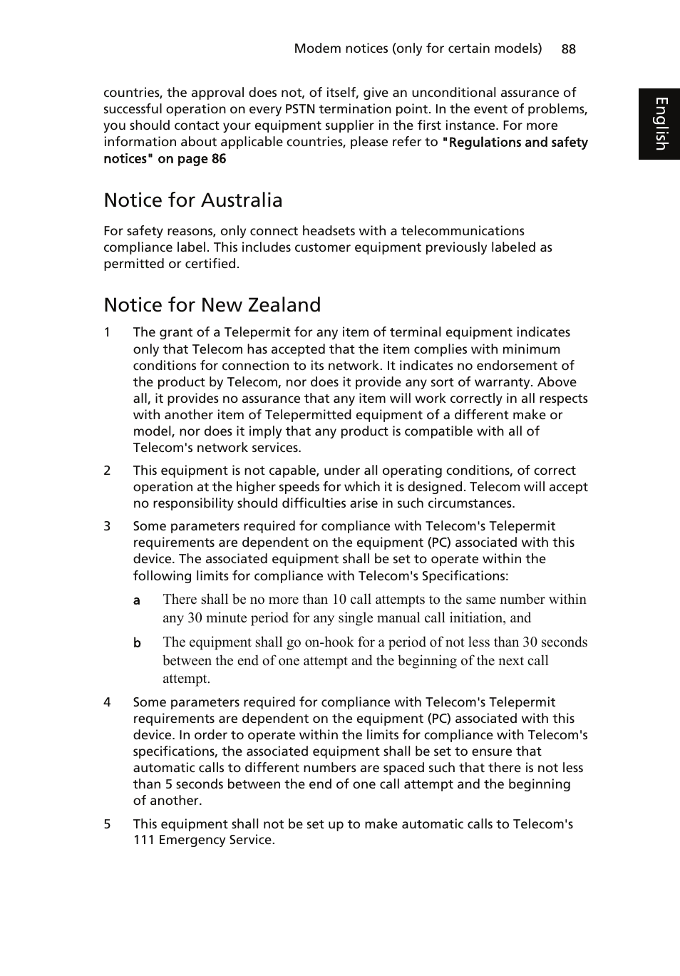 Notice for australia, Notice for new zealand | Acer ICONIA User Manual | Page 106 / 110