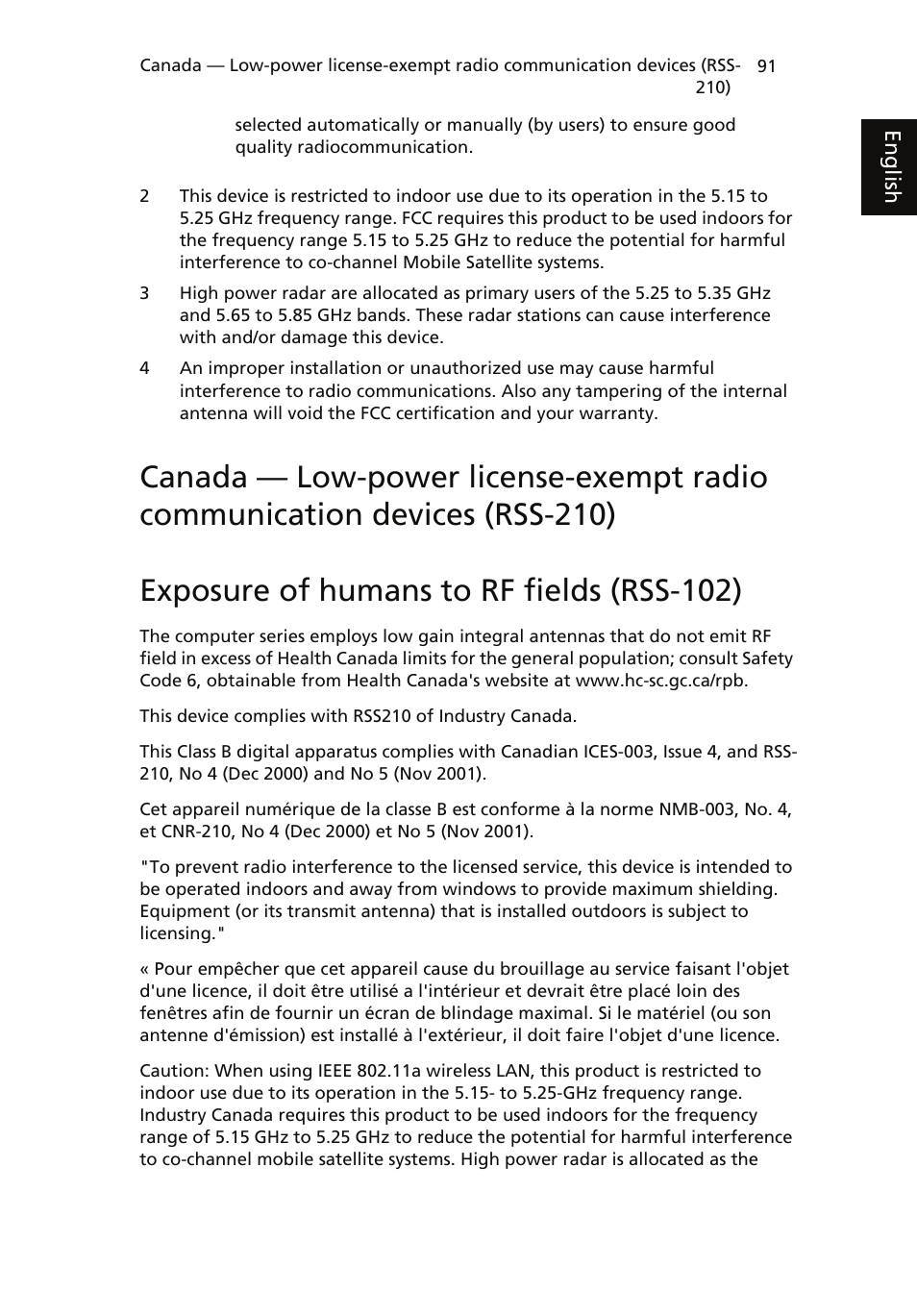 Exposure of humans to rf fields (rss-102) | Acer ICONIA User Manual | Page 109 / 110
