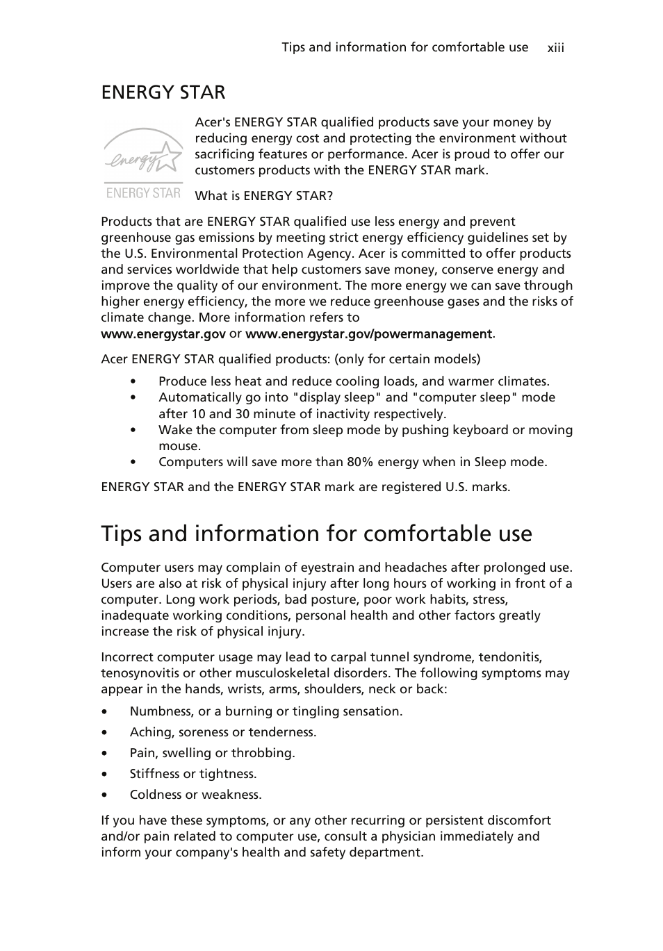 Tips and information for comfortable use, Energy star | Acer ICONIA User Manual | Page 13 / 110